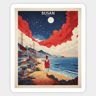 Busan South Korea Starry Night Travel Tourism Retro Vintage Sticker